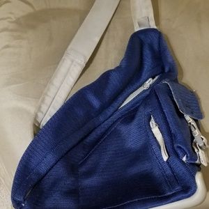 Auth Prada navy blue nylon sport sling bag
